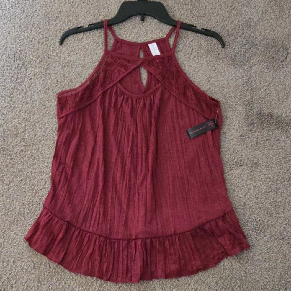 NWT Elegant Burgundy Lace Trim Women's Top